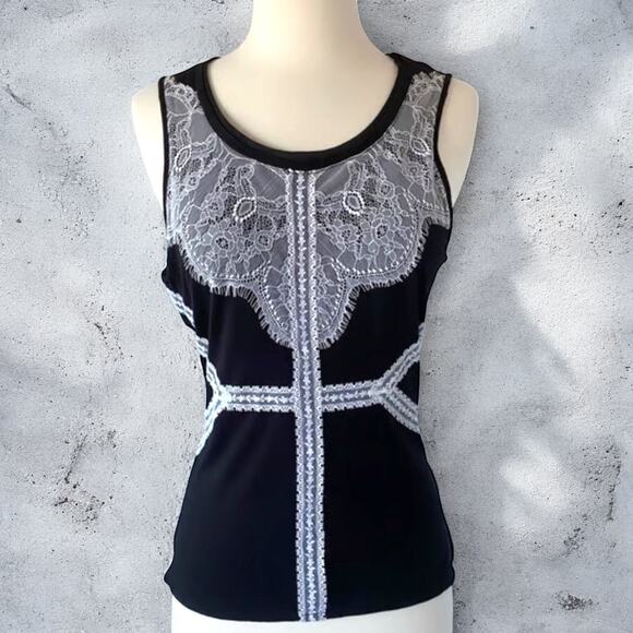 Karen Millen Tops - Karen Millen White Lace Tank Top Size 2 Romantic Sheer Black